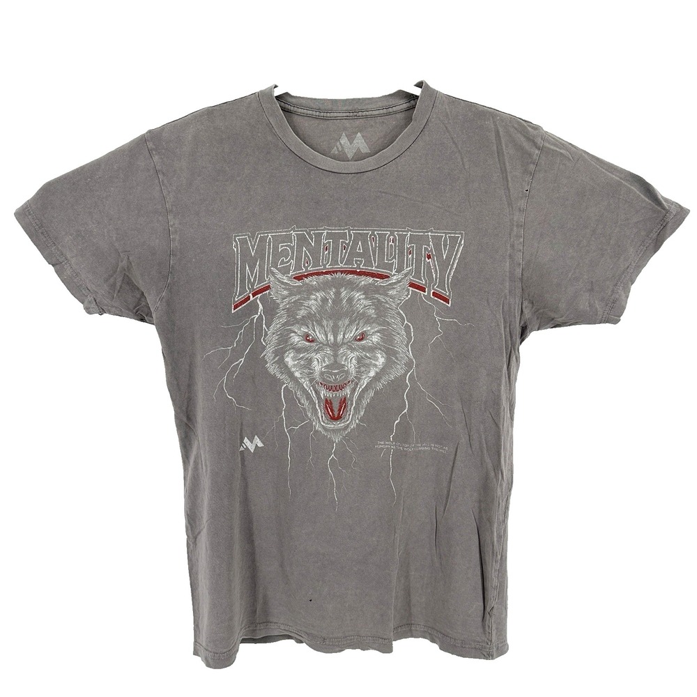 Y2K Mentality Wolf Graphic T-Shirt M Retro Wolf Head Cotton Short sleeve